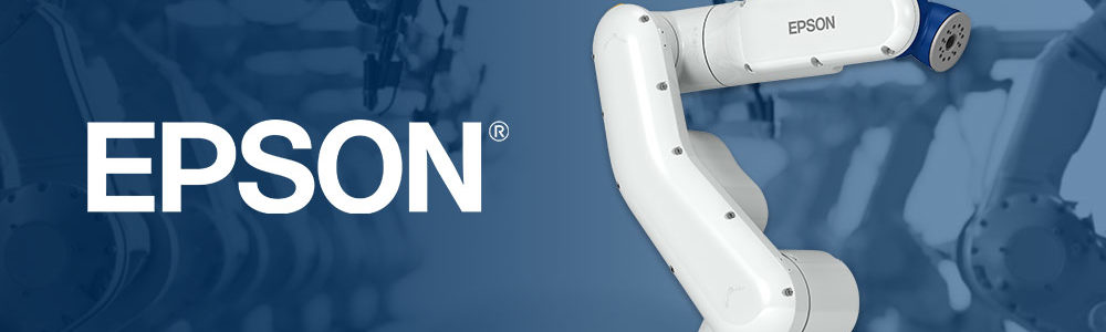 picture of EPSON's VT series 6-axis robot on blue background with EPSON logo