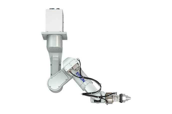 Schneider & Company - Industrial robotic arm for automation systems isolated on white background.