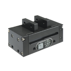 Schneider & Company - A compact black pneumatic cylinder with a product label on one side, featuring multiple mounting points and a central shaft for mechanical motion.