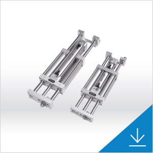 Schneider & Company - Two precision linear pneumatic actuators on a white background.