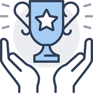 Schneider & Company - A stylized graphic showcasing an award trophy, symbolizing achievement or excellence, cradled by two hands suggesting care, support, or presentation of the award.