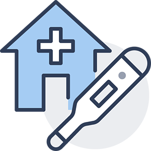 Schneider & Company - The image is an icon featuring a house with a cross on it, symbolizing a hospital or medical facility, and a thermometer, representing temperature measurement or health check.