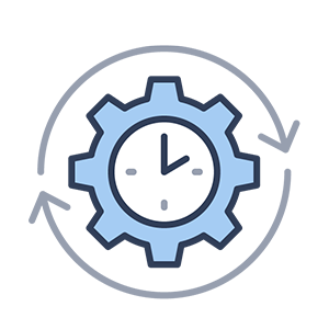 Schneider & Company - The image is a graphical icon illustrating a clock face within a gear. it suggests themes of time management, efficiency, scheduling, or the integration of time and machinery/processes.